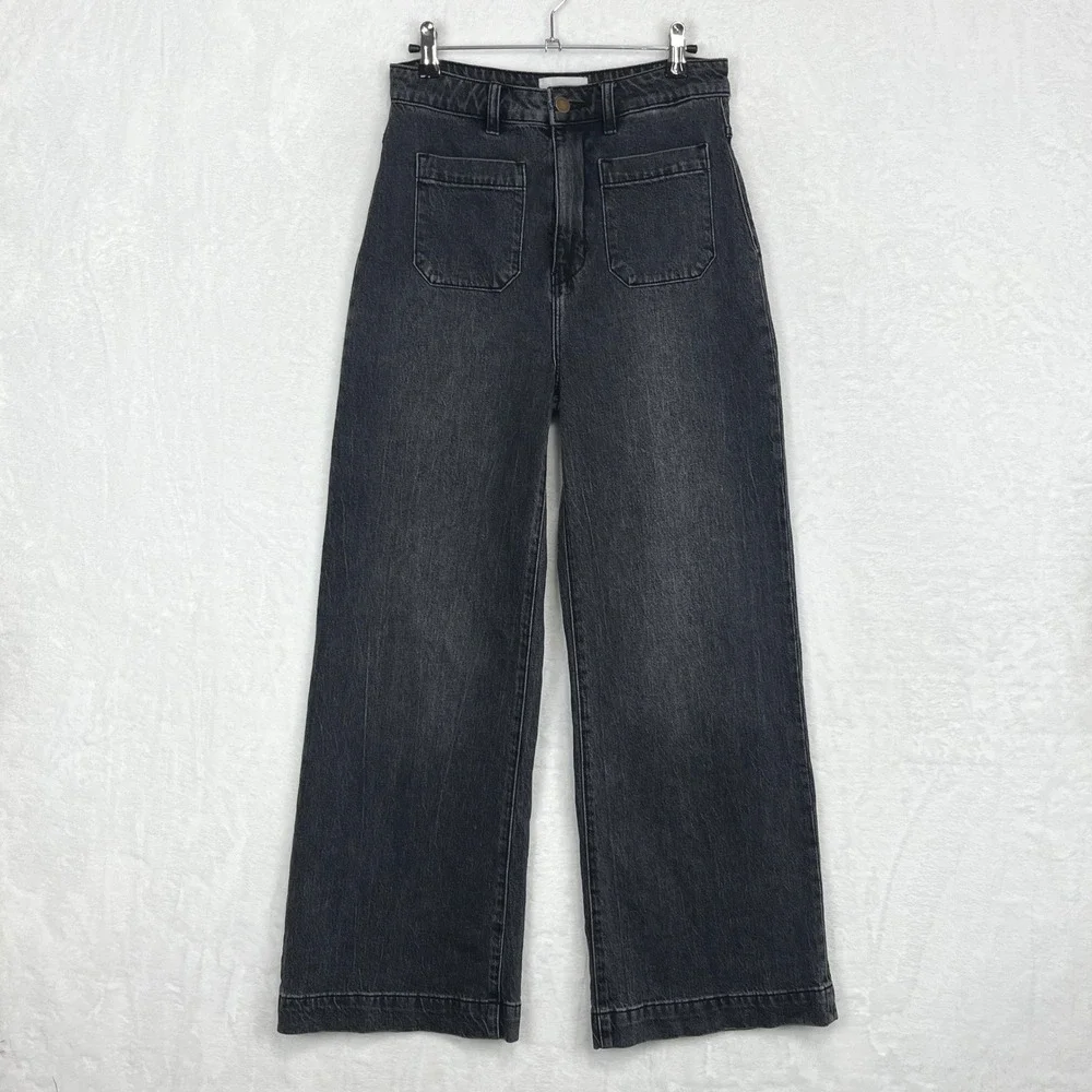 Rolla's High Rise Wide Leg Jeans Womens 28 Black Sailor‎ Front Patch Pockets